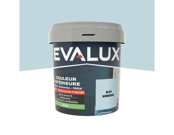 Peinture mur intérieur 2 en 1 Satin 0,75 L Bleu nordique - Evalux - Brico Dépôt
