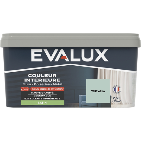 Peinture mur intérieur 2 en 1 Satin 2,5 L Vert aqua - Evalux - Brico Dépôt