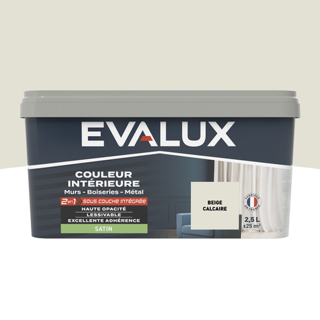Peinture mur intérieur 2 en 1 Satin 2,5 L Beige calcaire - Evalux - Brico Dépôt
