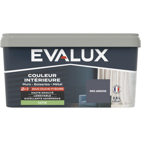 Peinture mur intérieur 2 en 1 Satin 2,5 L Gris ardoise - Evalux - Brico Dépôt