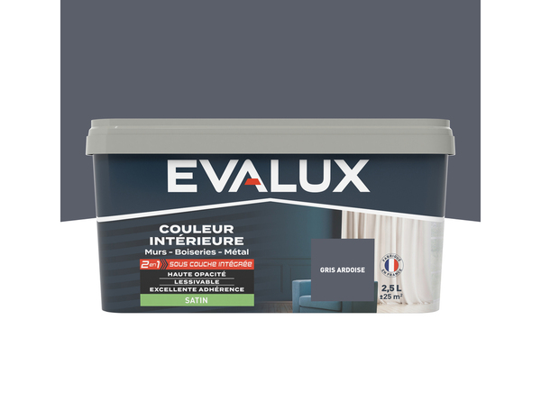 Peinture mur intérieur 2 en 1 Satin 2,5 L Gris ardoise - Evalux - Brico Dépôt