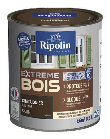 Peinture bois intérieur et extérieur satin 0,5 L châtaignier - Ripolin - Brico Dépôt