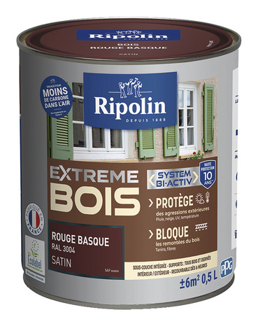Peinture bois intérieur et extérieur satin 0,5 L  rouge basque - Ripolin - Brico Dépôt
