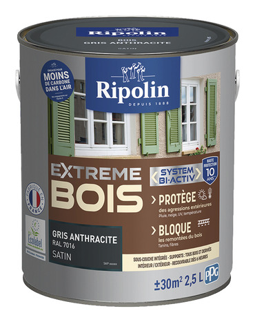 Peinture bois intérieur et extérieur satin 2,5 L gris anthracite - Ripolin - Brico Dépôt