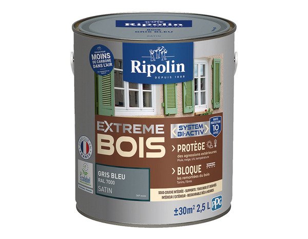 Peinture bois intérieur et extérieur satin 2,5 L gris bleu - Ripolin - Brico Dépôt