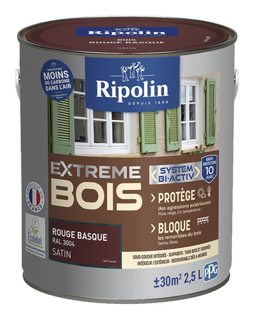 Peinture bois intérieur et extérieur satin 2,5 L rouge basque - Ripolin - Brico Dépôt