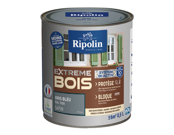 Peinture bois intérieur et extérieur satin 0,5 L  gris bleu - Ripolin - Brico Dépôt
