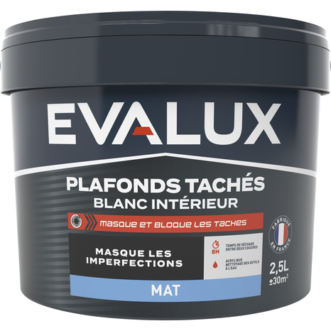 Peinture Blanche intérieure plafonds Mat 2,5 L - Evalux - Brico Dépôt