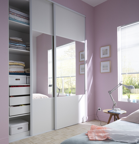 Porte de placard coulissante miroir décor blanc "Valla" H. 247,5 x L. 92,2 cm - Cooke and Lewis - Cooke and Lewis - Brico Dépôt