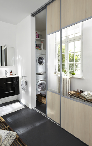 Porte de placard coulissante miroir décor chêne clair "Valla" H. 247,5 x L. 92,2 cm - Cooke and Lewis - Cooke and Lewis - Brico Dépôt