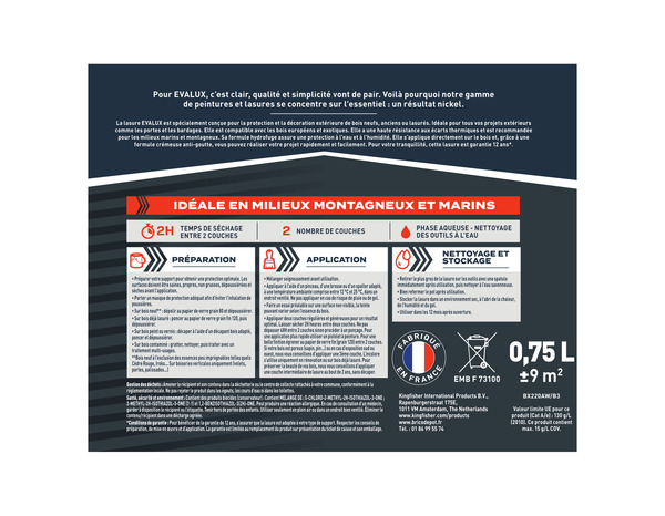 Lasure chêne doré - 0,75 L satin - Evalux - Brico Dépôt