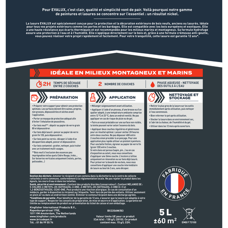 Lasure bois extérieur incolore 5 L - satin - Evalux - Brico Dépôt