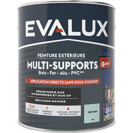 Peinture extérieure Satin multi supports  2,5 L vert aqua - Evalux - Brico Dépôt