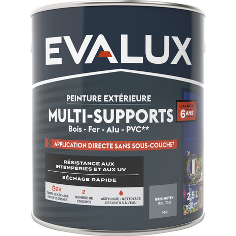 Peinture extérieure Satin multi supports 2,5 L gris moyen - Evalux - Brico Dépôt