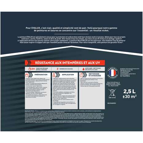 Peinture extérieur bois 2,5 L gris fenêtre satin - Evalux - Brico Dépôt