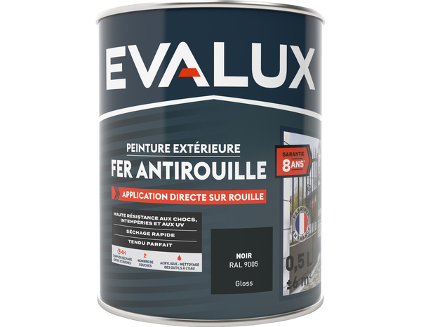 Peinture extérieure métal 0,5 L noir brillant - Evalux - Brico Dépôt