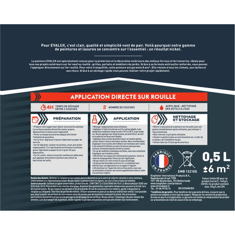 Peinture extérieure métal 0,5 L noir mat - Evalux - Brico Dépôt