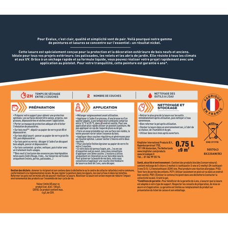 Lasure chêne doré 0,75 L satin - Evalux - Brico Dépôt