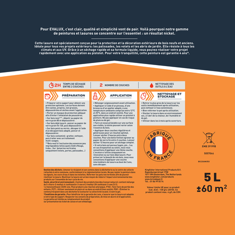 Lasure bois extérieur incolore - 5 L satin - Evalux - Brico Dépôt