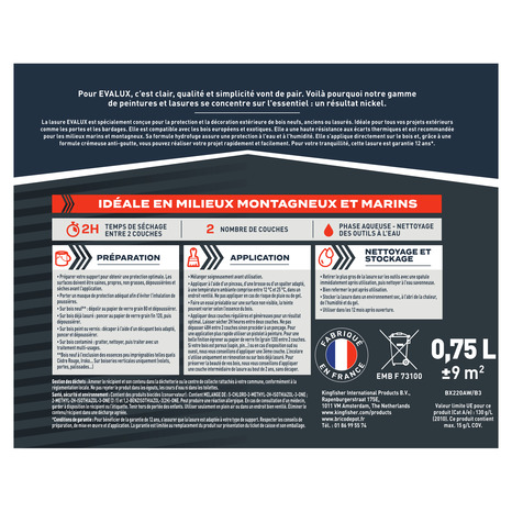 Lasure incolore 0,75 L - satin - Evalux - Brico Dépôt