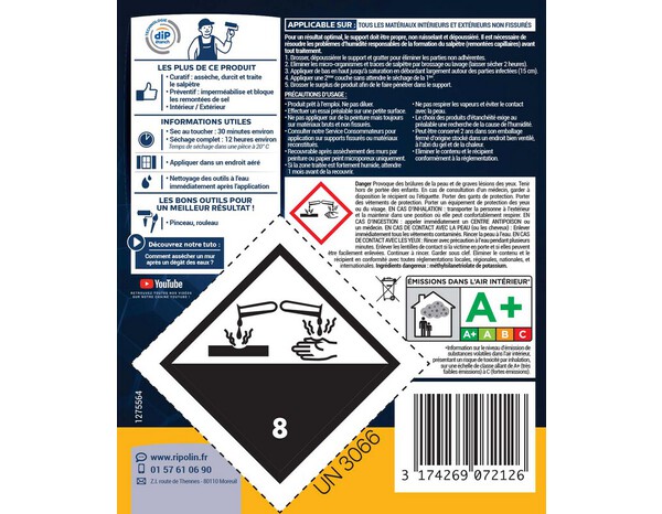 Traitement murs humides et salpêtre intérieur extérieur incolore 2,5 L - Ripolin - Brico Dépôt