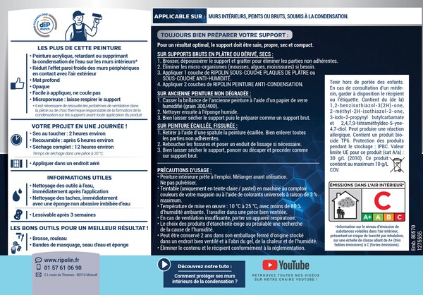 Peinture anti-condensation intérieur mat blanc 0,75L - Ripolin - Brico Dépôt