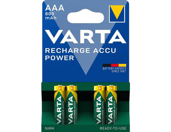 Lot de 4 piles rechargeables AAA/HR3 800 mAh 1,20V R2U - Varta - Brico Dépôt