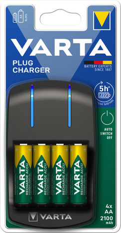 Kit chargeur prise pour 2 ou 4 piles AA/AAA , livré avec 4 piles AA/LR6 2100 MAH - Varta - Brico Dépôt