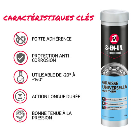 3-en-un technique  cartouche graisse universelle au lithium 400 g - 3-EN-UN - Brico Dépôt