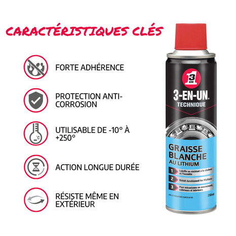 3-en-un technique graisse blanche lithium 250 ml - 3-EN-UN - Brico Dépôt