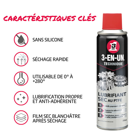 3-en-un technique lubrifiant sec au ptfe 250 ml - 3-EN-UN - Brico Dépôt