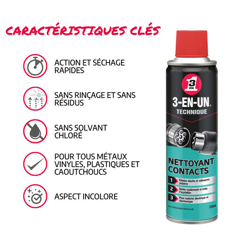 3-en-un technique nettoyant contacts 250 ml - 3-EN-UN - Brico Dépôt