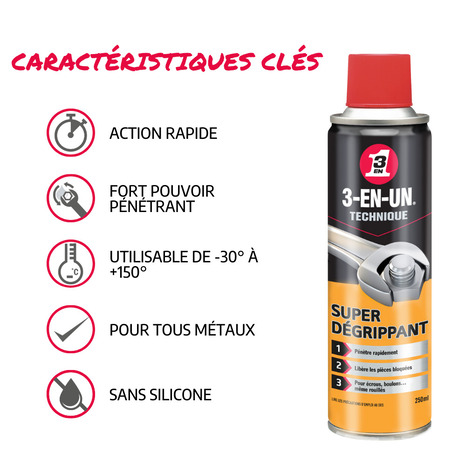 3-EN-UN TECHNIQUE Super Dégrippant 250 ML - 3-EN-UN - Brico Dépôt