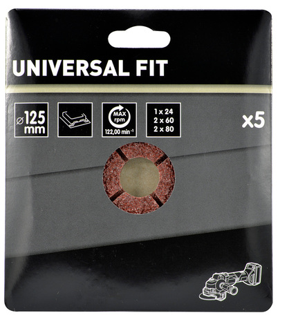 Lot de 5 disques de ponçage 125 x 22 mm, grain 24/60/80 - Universal - Brico Dépôt