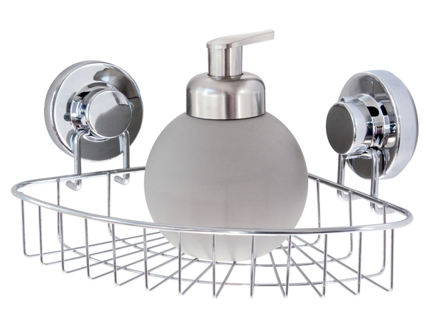 Panier d'angle bas chromé ventouses - P. 18,8 cm x H. 7,5 cm x l. 26,5 cm - Brico Dépôt