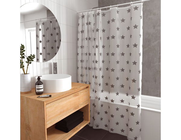 Rideau de douche "Star" blanc/gris 180 x 200 cm - Brico Dépôt