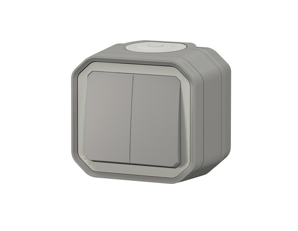 Double interrupteur va-et-vient ou poussoir "Plexo" complet saillie - Gris - Legrand - Brico Dépôt