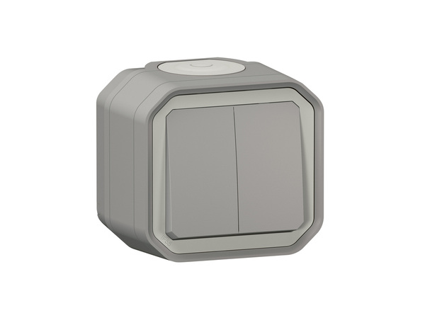 Double interrupteur va-et-vient ou poussoir "Plexo" complet saillie - Gris - Legrand - Brico Dépôt