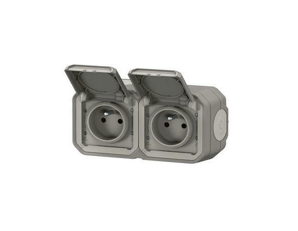 Double prise de courant horizontale avec volet "Plexo" complet saillie - Gris - Legrand - Brico Dépôt