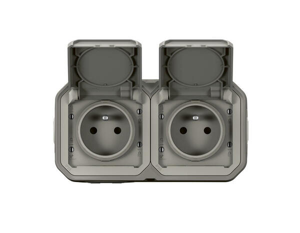 Double prise de courant horizontale avec volet "Plexo" complet saillie - Gris - Legrand - Brico Dépôt