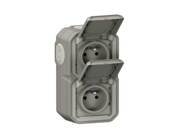 Double prise de courant verticale avec volet "Plexo" complet saillie - Gris - Legrand - Brico Dépôt