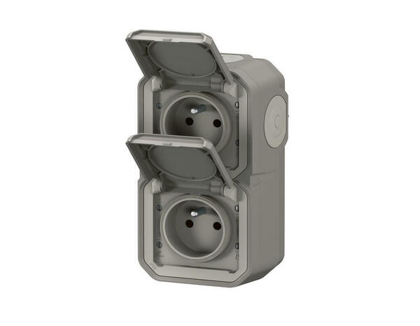 Double prise de courant verticale avec volet "Plexo" complet saillie - Gris - Legrand - Brico Dépôt