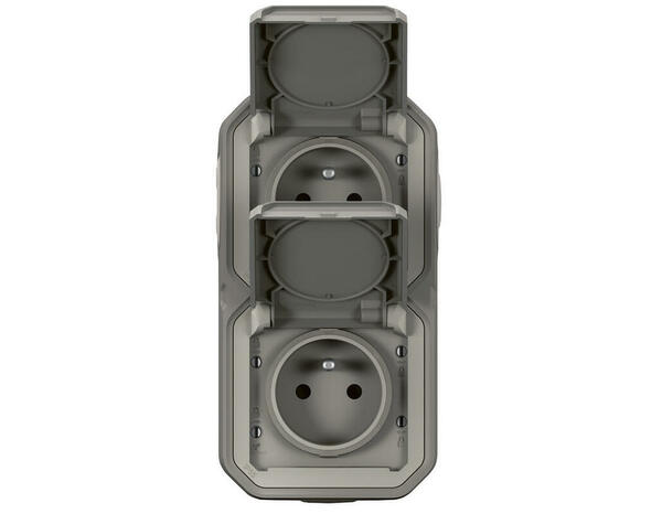 Double prise de courant verticale avec volet "Plexo" complet saillie - Gris - Legrand - Brico Dépôt