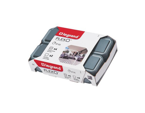 Lot de 2 interrupteurs va-et-vient et 4 prises de courant étanches "Plexo" complet saillie - Gris - Legrand - Brico Dépôt