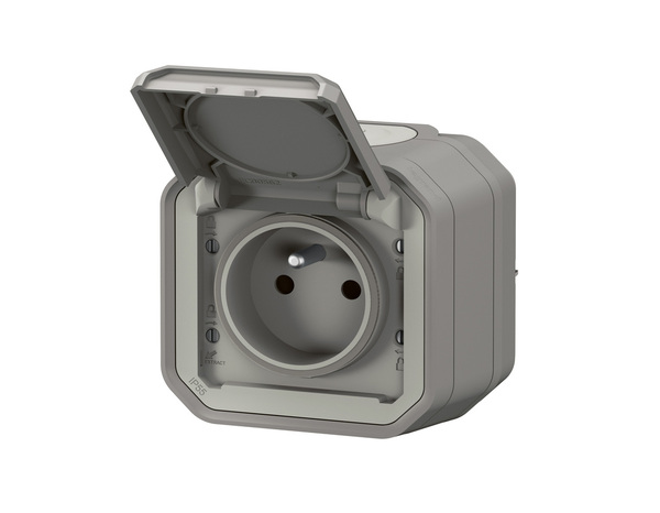 Prise de courant avec volet "Plexo" complet saillie - Gris - Legrand - Brico Dépôt