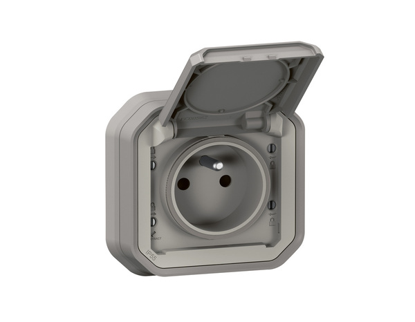 Prise de courant avec volet "Plexo" complet encastré avec griffes - Gris - Legrand - Brico Dépôt