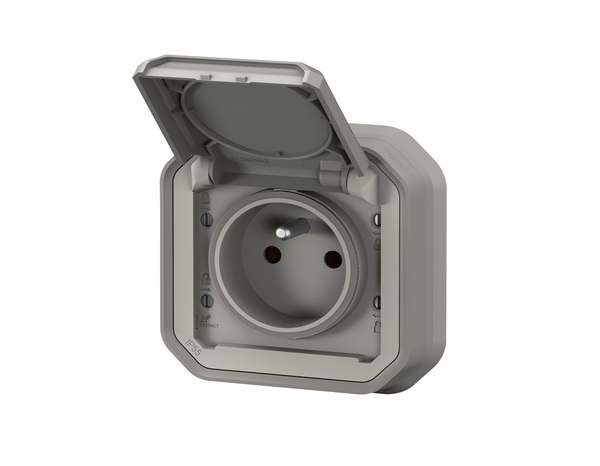 Prise de courant avec volet "Plexo" complet encastré avec griffes - Gris - Legrand - Brico Dépôt