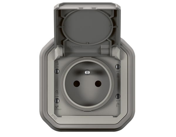 Prise de courant avec volet "Plexo" complet encastré avec griffes - Gris - Legrand - Brico Dépôt