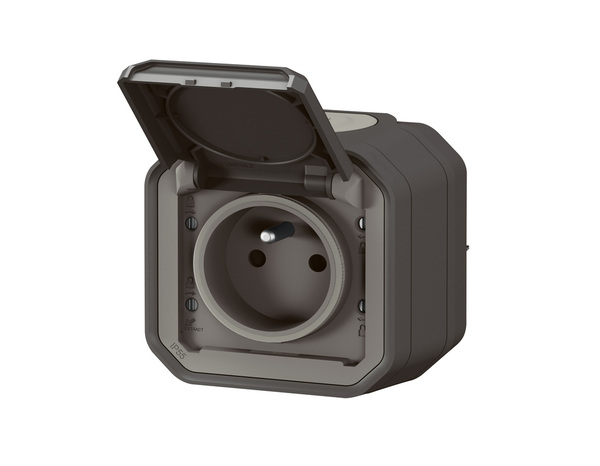 Prise de courant avec volet "Plexo" complet saillie - Gris anthracite - Legrand - Brico Dépôt