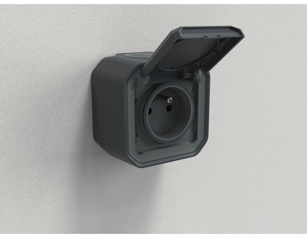 Prise de courant avec volet "Plexo" complet saillie - Gris anthracite - Legrand - Brico Dépôt